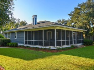 exterior view of a screened porch - screened-porch-contractor-buda-tx